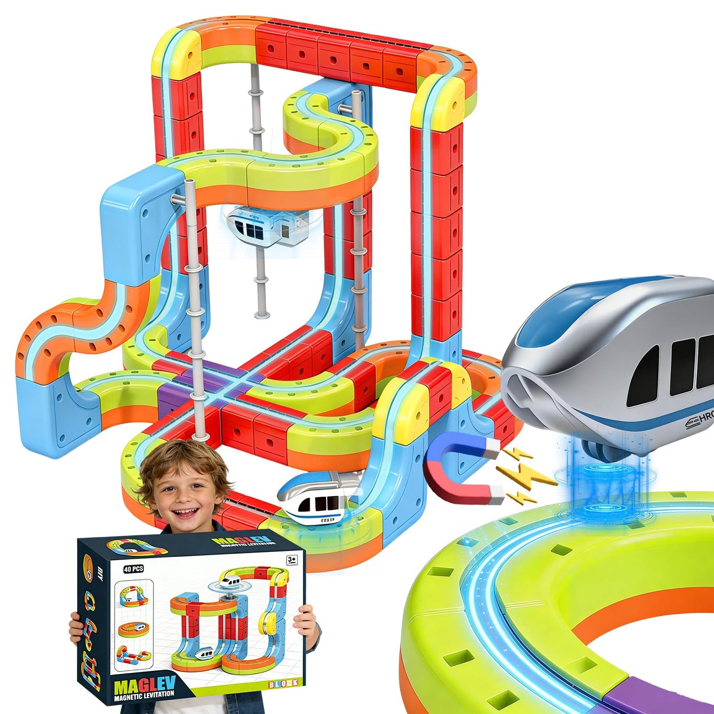 3D Infinity Cube Track Magnetic Electric Train Set for Kids 4 6 7 8,Toy Vehicle Playsets for Toddlers 3-5 Train Set Learning Gift,88 Pcs/2 car