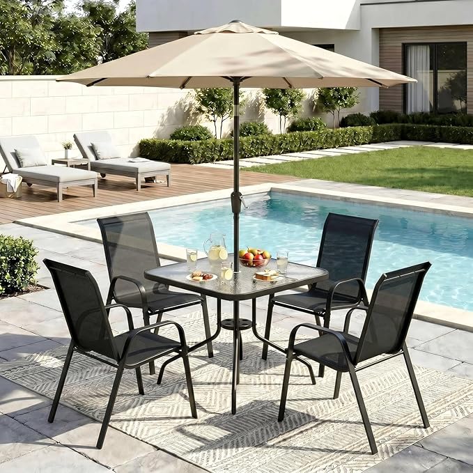 Arlopu 5 Piece Outdoor Patio Dining Set, Porch Furniture