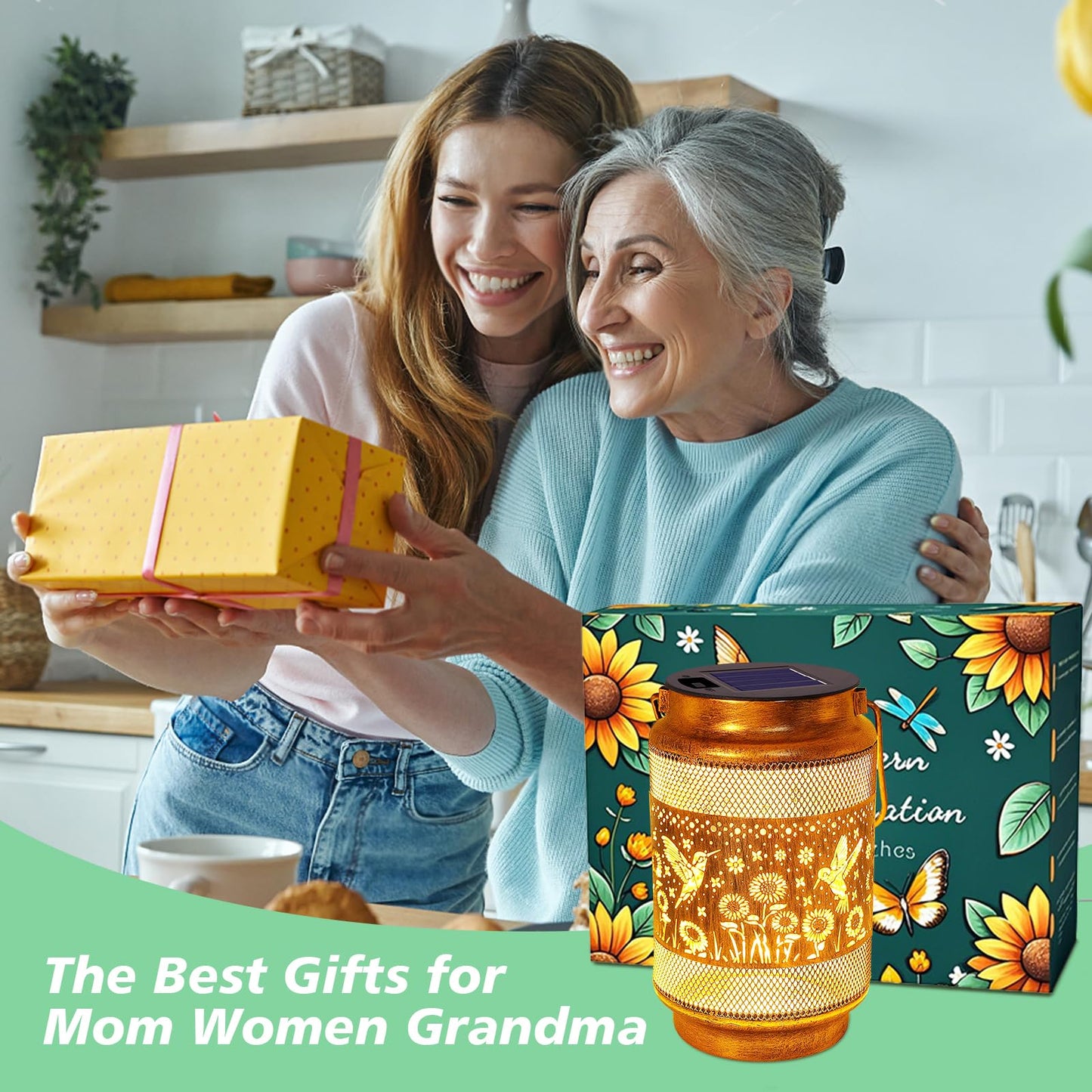 Gifts for Mom Women Grandma Birthday, Solar Lanterns Outdoor Waterproof Hummingbird Garden Decor, Metal Hanging Solar Lights for Outside Yard Patio Pathway Backyard