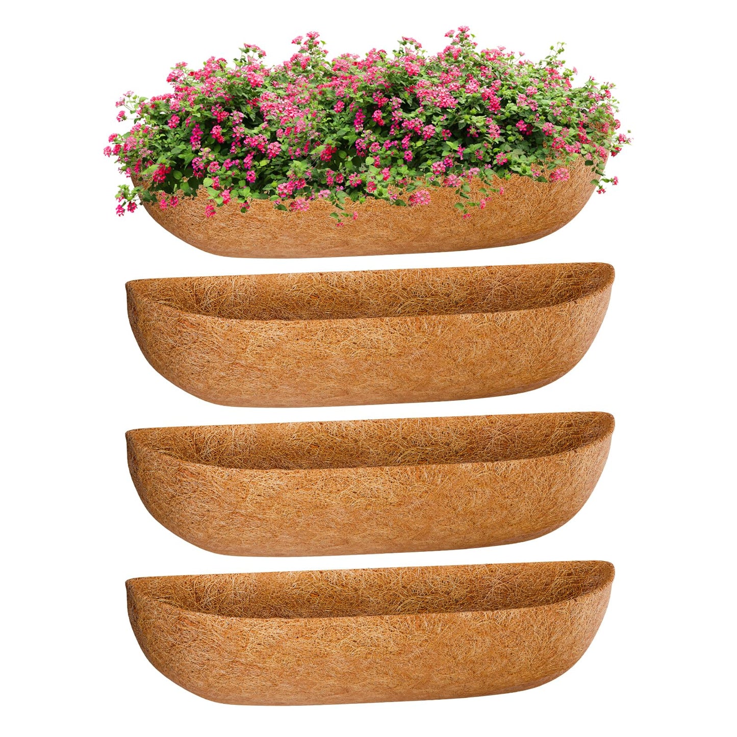 ZeeDix 24 Inch Trough Coconut Liners for Planters (4-Pack) - 100% Natural Coconut Coir Fiber Planter Liners Replacement for Window Boxes, Wall Baskets, Deck Flower Boxes, Garden Railing Fence Troughs