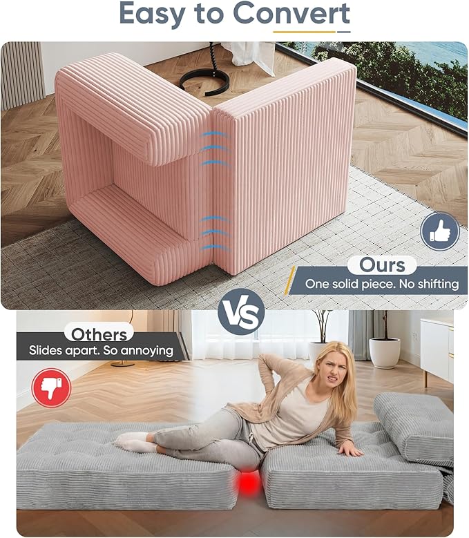 Versatile 2 in1 Loveseat Pink Accent Chair Couch Convertible Boneless Chaise
