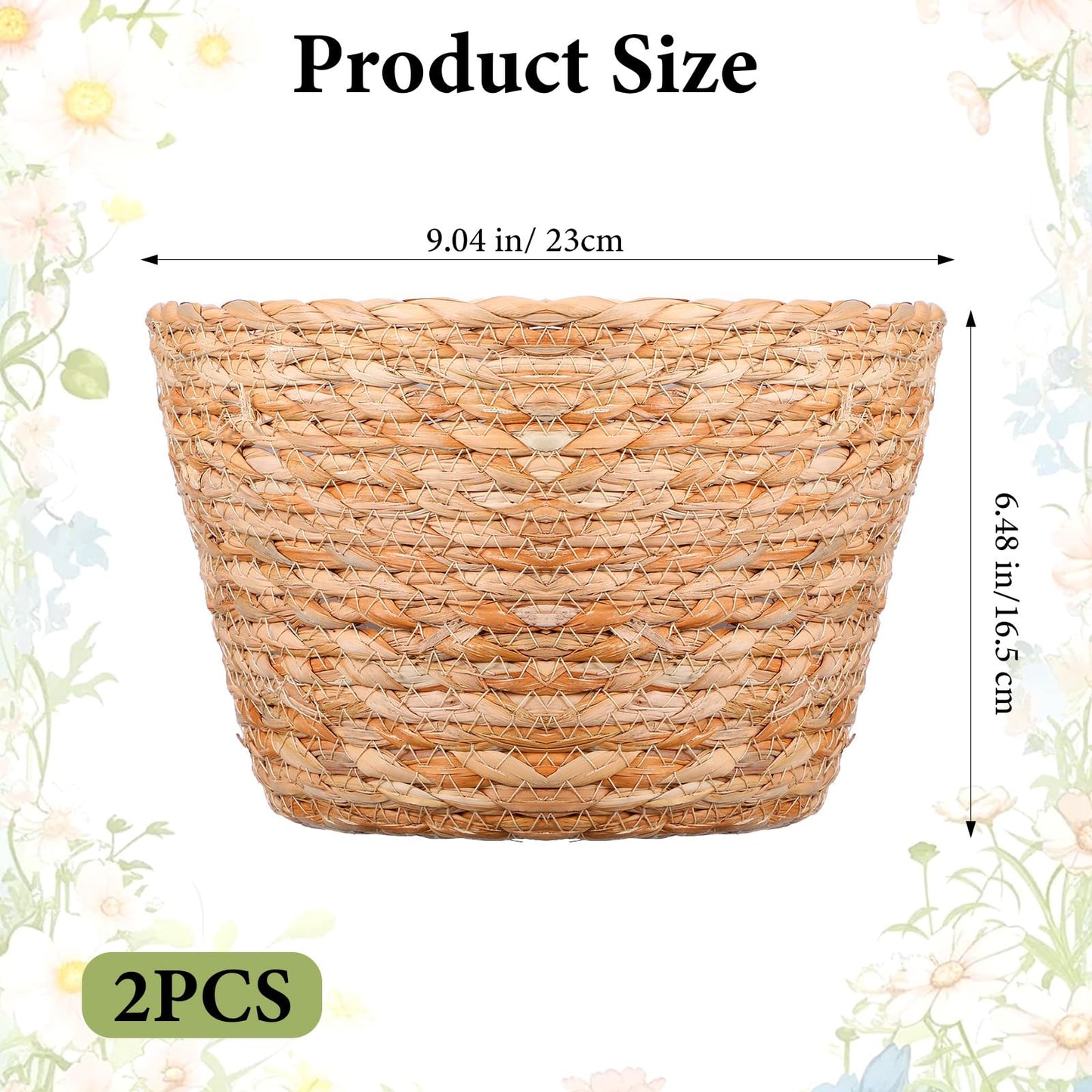 Leooomap 2 Pack Straw Woven Plant Basket with Plastic Liner, Natural Rattan Flower Pot Cover for Indoor Potted Plants, Farmhouse Boho Home Floor Decor - 9.04x9.04x6.48 Inches