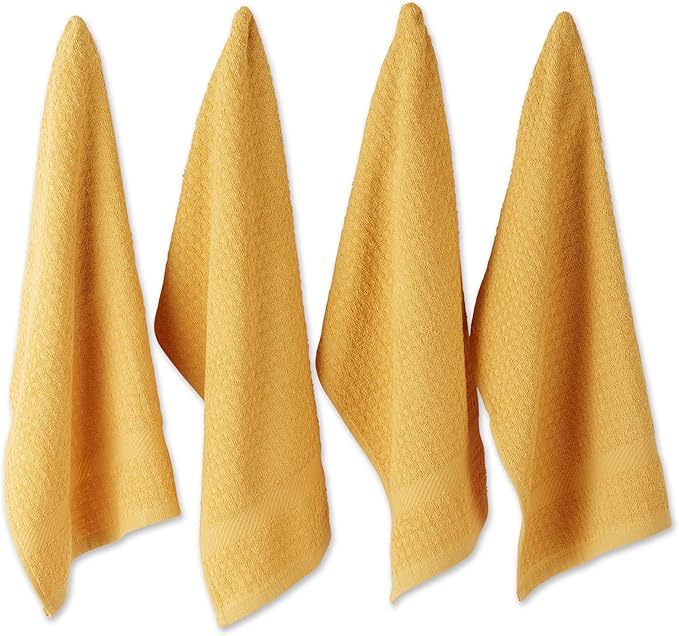 DII Basic Terry Collection Waffle Dishtowel Set, Solid Mustard, 4 Piece