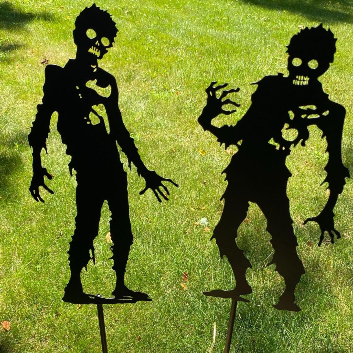 Clovers Garden 42" Tall Zombie Solid Metal Yard Stake (SET of 2) Halloween Outdoor Lawn Decoration Scene - Durable Weather Resistant Spooky Silhouette