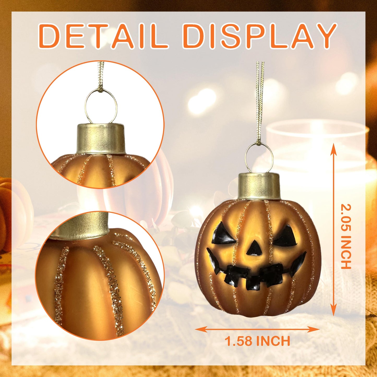 VGEUNA Painted Glass Halloween Pumpkin Ornaments Mini Decorative Hanging Ornaments for Halloween Set of 12