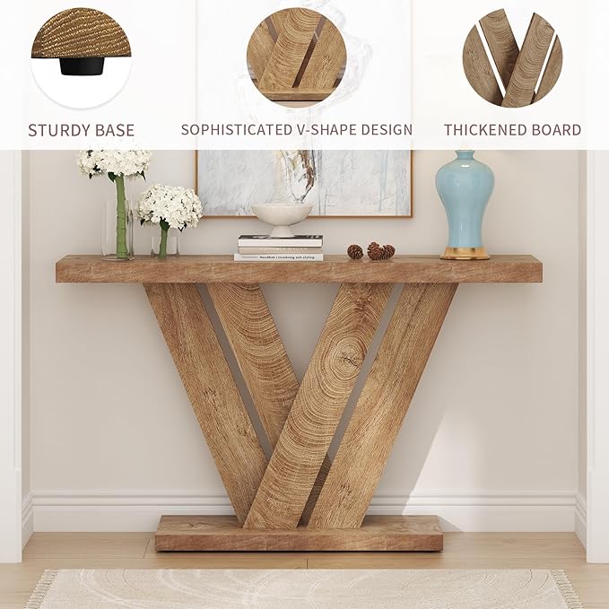 karlott 51 Inch Console Table, Modern V-Shaped Entryway Table, Wood Sofa Table