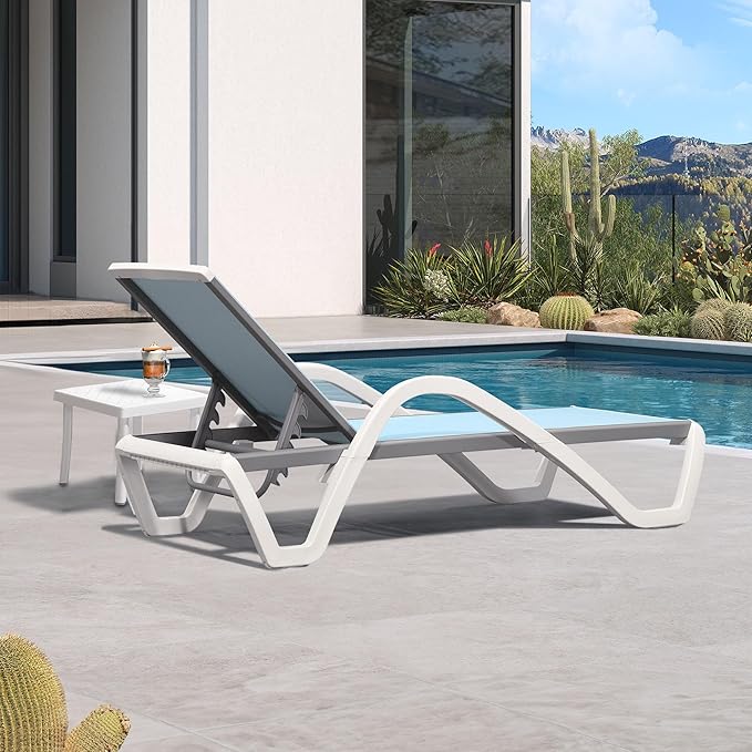 PURPLE LEAF Patio Chaise Lounge Chair Set Outside Aluminum Plastic Stackable