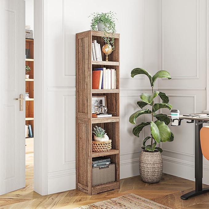 LINSY HOME 5-Shelf Bookcase, Narrow Bookshelves Floor Standing Display Storage