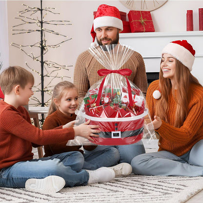 Zopeal Christmas Woven Basket with Gift Bag, Ribbon and Red Tissue Paper Santa Woven Bin Empty Shelf Basket Holiday Decorative for Xmas Gifts, 12 x 8 x 5 inch