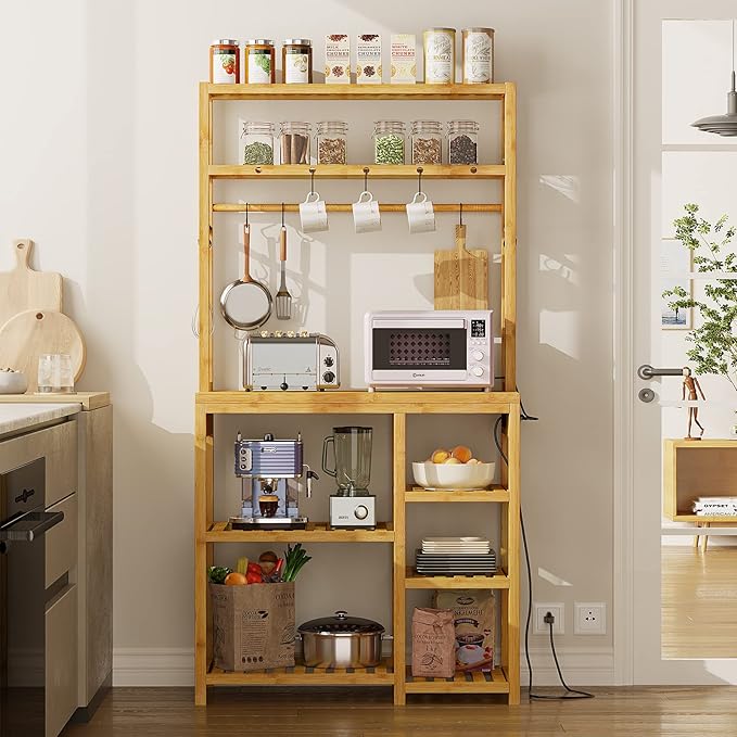 Bakers Rack with Power Outlets, 8-Tier Microwave Stand, Kitchen Utility Storage