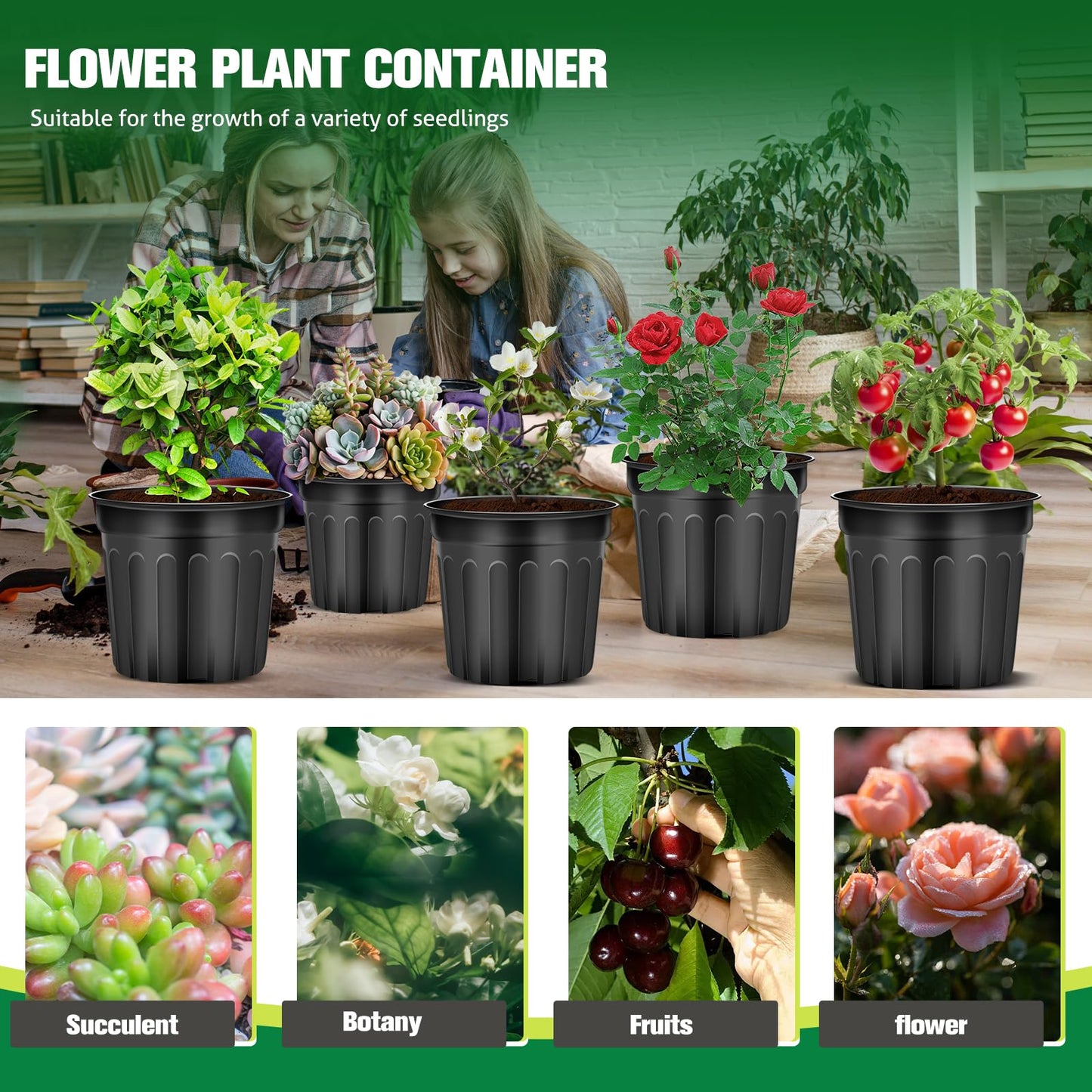 Ziliny 40 Pcs 2 Gallon Plant Nursery Pots Bulk Flexible Plastic Pots for Plants Thickened Soft Seed Starting Container with Drainage Hole Garden Pot Flower Container for Succulents Seedlings