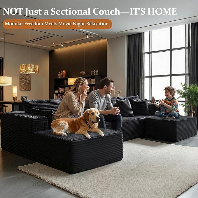 138" Cloud Sectional Couch, Comfort U Shaped Boneless Couch