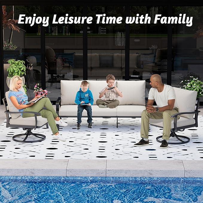 HOMREST Patio Furniture Sets 4 PCS Outdoor Metal Conversation Sets, 360 Degree