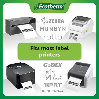 2.25" x 2.25" Thermal Labels | 4 Rolls | 2800 Labels | fits Zebra, Munbyn, Rollo, Godex, Arkscan, iDPRT, Offnova Thermal Label Printers and More | Blank White Adhesive Stickers by Ecotherm