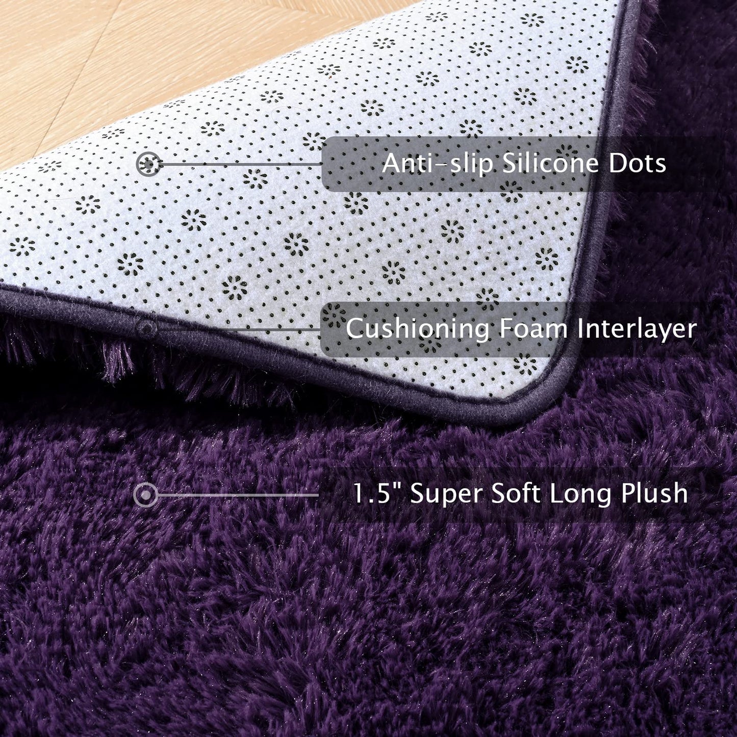 Softlife Dark Purple Area Rug for Bedroom, Fluffy Shag Plush 3x5 Rugs for Living Room Girls, Shaggy Throw Soft Fuzzy Small Kids Carpet for Dorm Bedside Ultra Cozy Non-Slip Indoor Decor