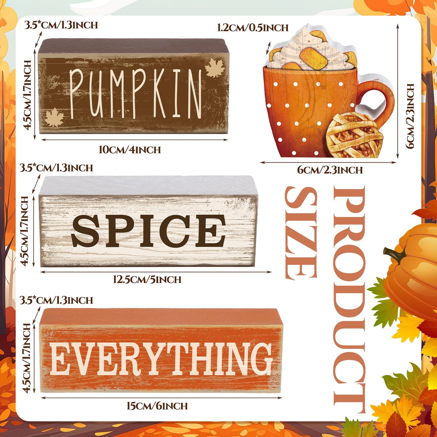 Moucuny 4 Pcs Thanksgiving Decorations for Home Fall Cup Decor Thanksgiving Table Centerpiece Fall Tiered Tray Decor Rustic Wooden Cup Block Sign Gift Farmhouse for Harvest Party Home Kitchen