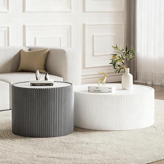 2-Piece Round Nesting Coffee Table Set, 29.52" Marble Coffee Table and End