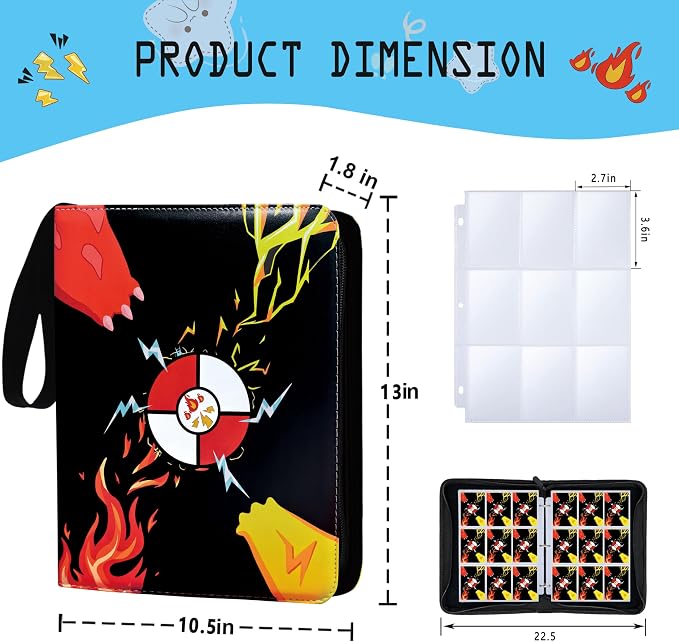 9 Pocket Card Binder,Trading Card Binder 900 Pockets,Card Collection Albums Holder,50 Removable Sleeves,Double Sided Pocket,with Zip and Portable Strap,for TCG Game Sport Collectible Cards