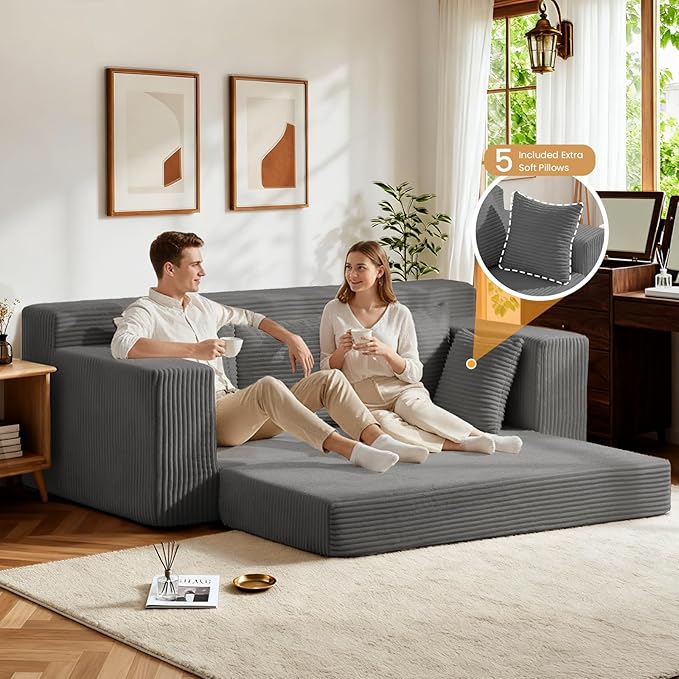 Oversized Boneless Loveseat, 3 Seater Pull Out Convertible Sofa Bed