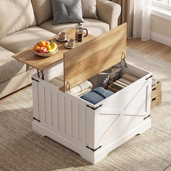 Giantex Farmhouse Lift Top Coffee Table, 31.5" Square Wood Center Table
