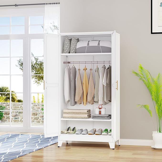 erosoei 71 "Metal Armoire Wardrobe Closet, Steel Clothing Storage Cabinet