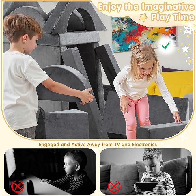 JY QAQA 18Pcs Modular Kids Play Couch Set, Toddler Sectional Sofa