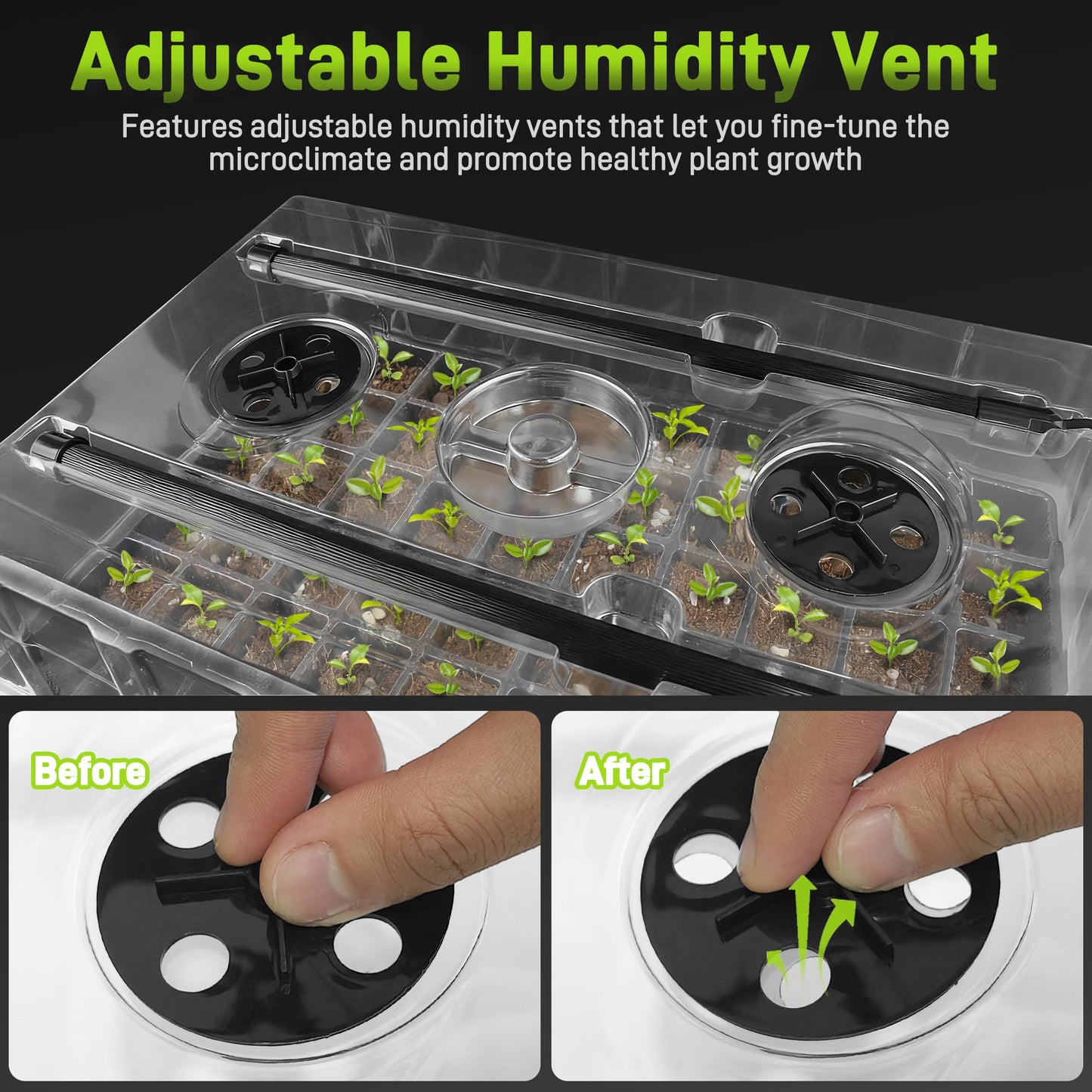Mulctun 120-Cell Seed Starter Tray with Grow Light, Seedling Starter Trays with 4.08" Humidity Dome, Self-Watering Plant Germination Trays,Seed Starter Kit for Seeds Growing (Black)