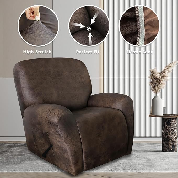 ANARACHON Recliner Chair Covers Leather Like, 4 Pieces Recliner Cover