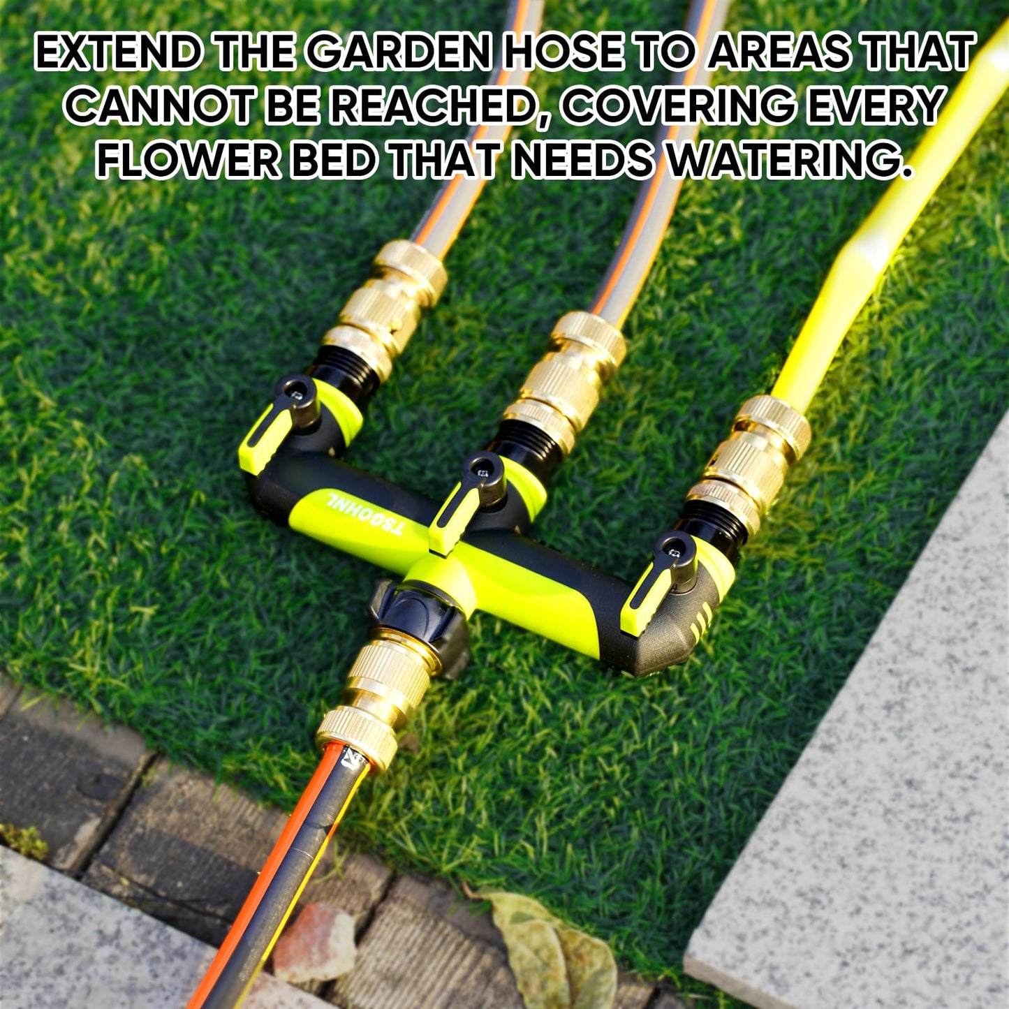 3 Way Garden Hose Splitter, 3/4 Inch Outdoor Faucet Splitter, Hose Manifold with Independent Shut Off Valves, Wide Spacing for Hose Timers, Sprinklers, Lawn, Yard and Garden Watering - Green