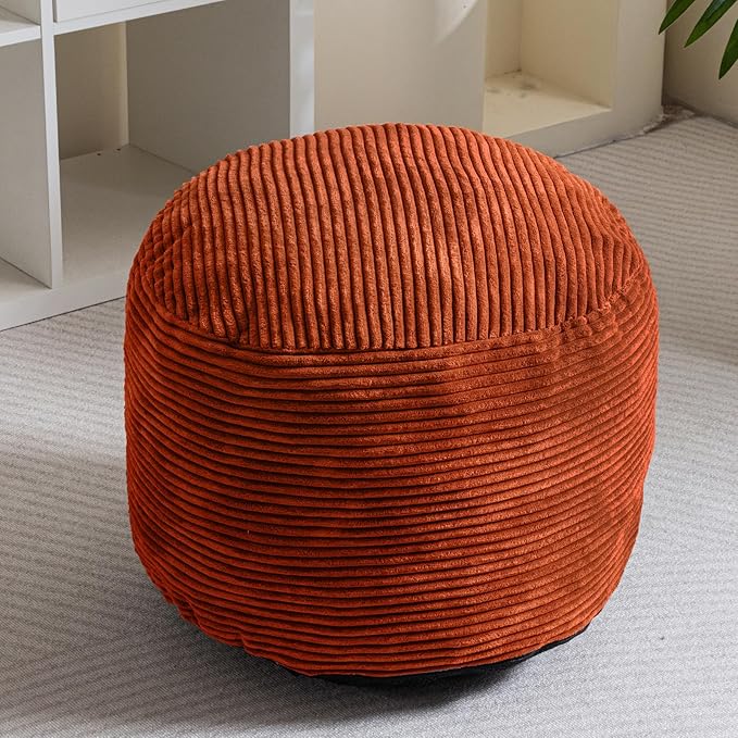HIGOGOGO Round Stuffed Pouf Ottoman, Corduroy Poufs