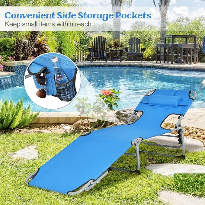 Goplus Tanning Chair, Folding Adjustable Patio Lounge Chair