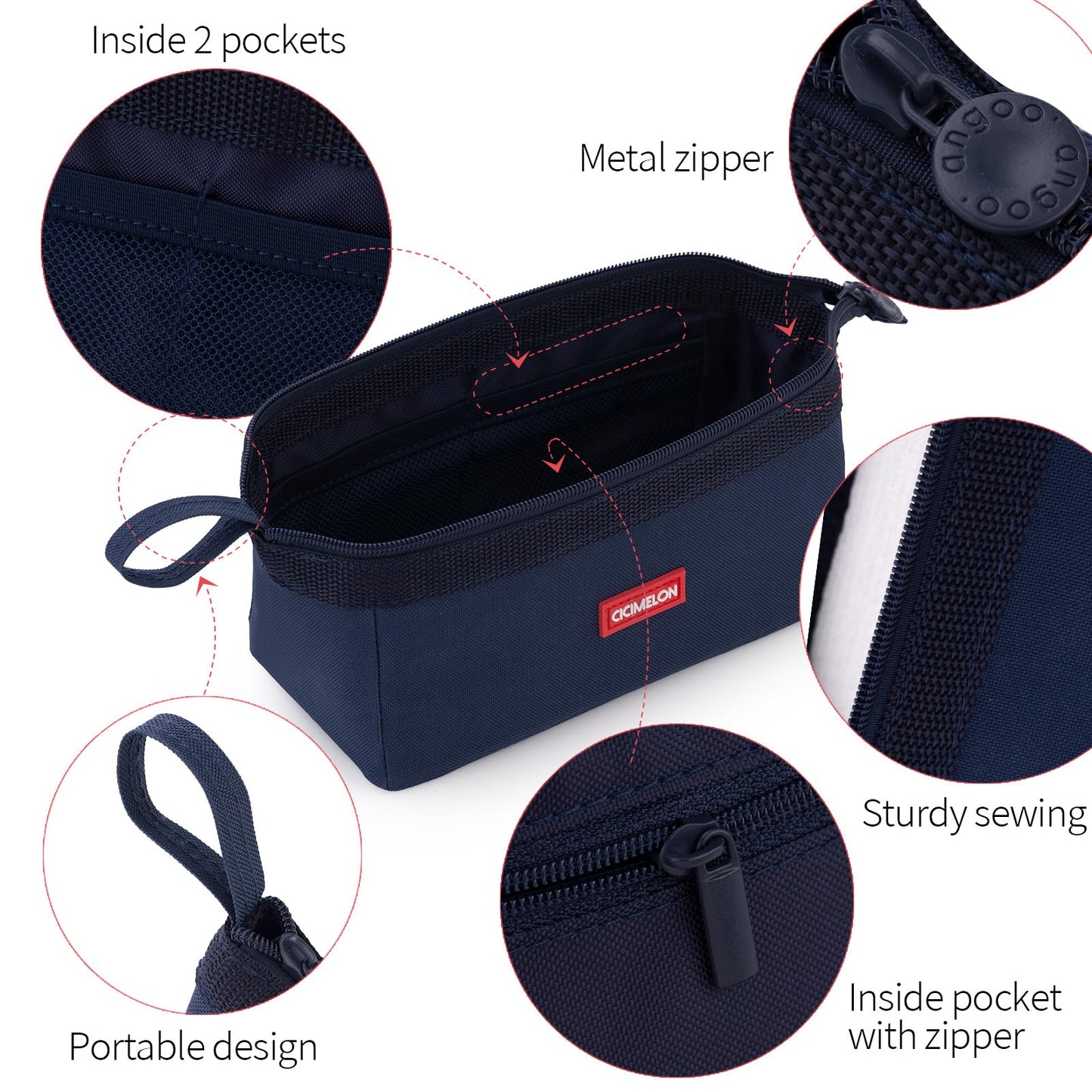 CICIMELON Pencil Case Large Capacity Pencil Pouch Pen Bag for School Teen Girl Boy Men Women (Navy)