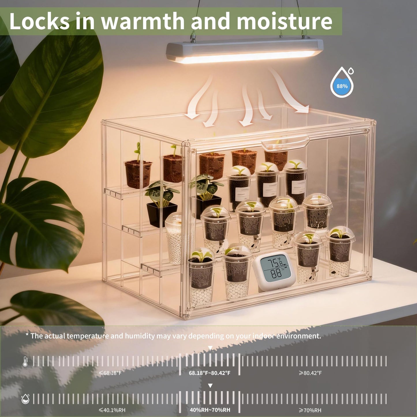 PEEKUP Clear Mini Greenhouse Indoor, Small Portable Tabletop Green House with Magnetic Door for Seed Starting, Plant Grow Warmer and Home Gardening Display