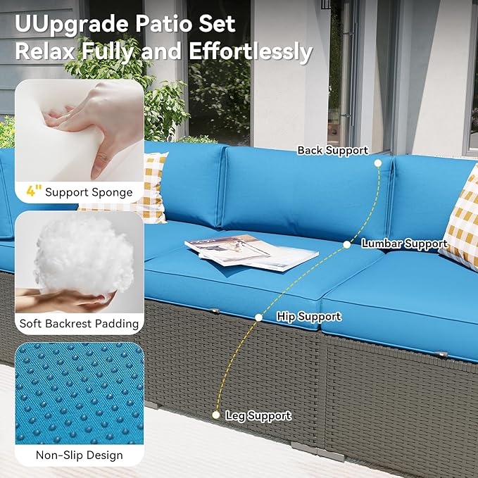 Aoxun Patio Furniture Set with Fire Pit Table, 8 Piece Outdoor Sectional Sofas