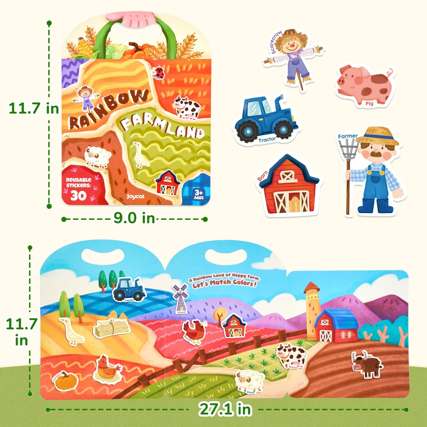 JoyCat Reusable Sticker Book - Animal Stickers for Toddlers, Kids Sticker Activity Book, Travel Toys for Road Trip, Car & Airplane, Educational Learning Gifts for Boys and Girls Ages 3-5 (Farm)