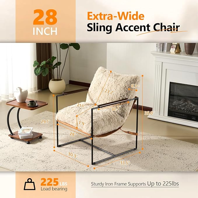 VINGLI 28" Wide Plush Upholstery Sling Modern Accent Chairs Set of 2, Cute