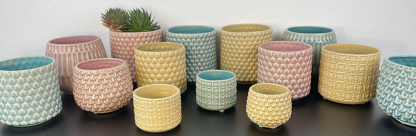 Nordring Stoneware Flower Pot – 5’’ Grey Planter with Polka Dots – Modern Ceramic Pot with Crackle Glaze – No Drainage Holes – Holds 4’’ Indoor Plant
