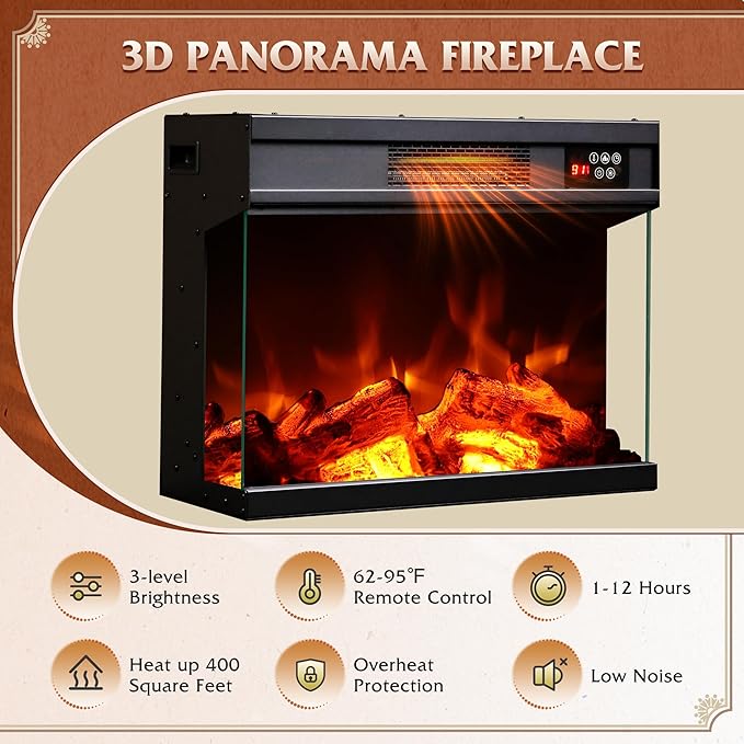 WLIVE 3-Sided Glass Electric Fireplace TV Stand