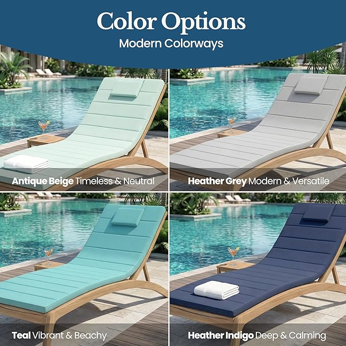 Quilted Chaise Lounge Outdoor Patio Furniture Cushions | Water-Resistant Patio