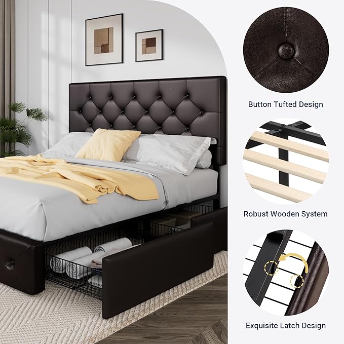 Allewie Upholstered Queen Size Platform Bed Frame