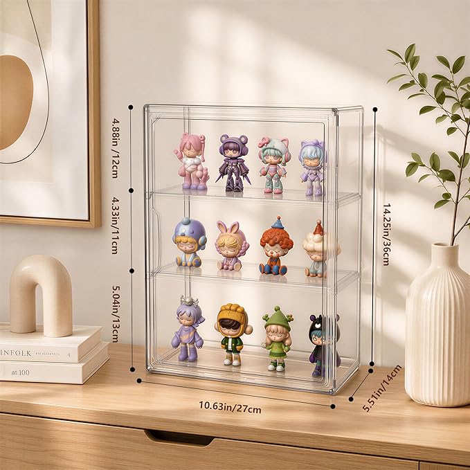 Attelite Acrylic Display Cases for Collectibles, 2 Pack 3 Layer Clear Display