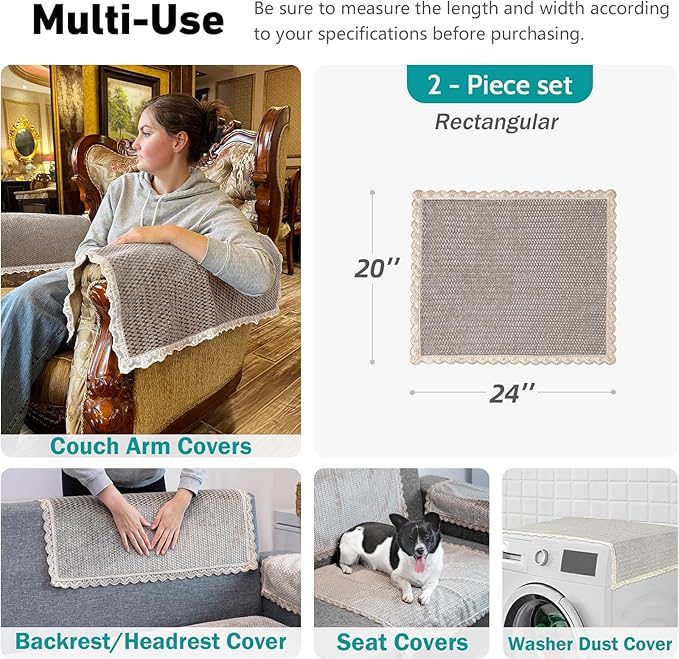 Couch Arm Covers, Couch Covers, Non-Slip Lace Armrest Covers, Headrest/Backrest