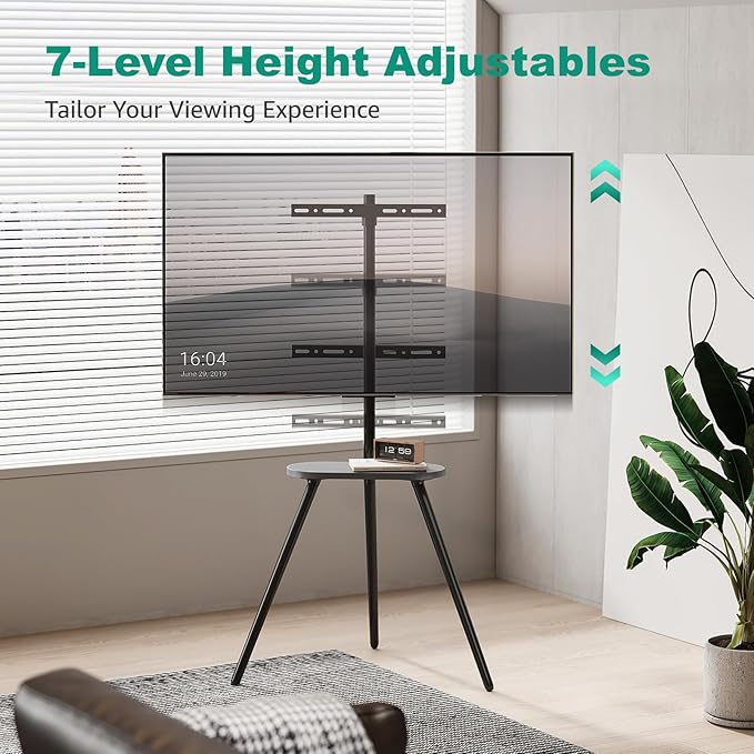 Tripod Easel TV Stand for 43–65 Inch TVs, Height Adjustable Swivel Floor TV