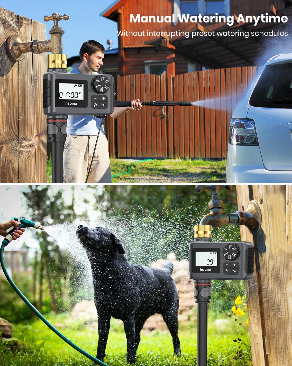 Sprinkler Timer with Brass Inlet and Outlet, Programmable Water Timer for Outdoor Garden Hose, Hose Timers with Rain Delay/Manual/Auto Mode, Drip Irrigation and Lawn Watering System, 1 Outlet