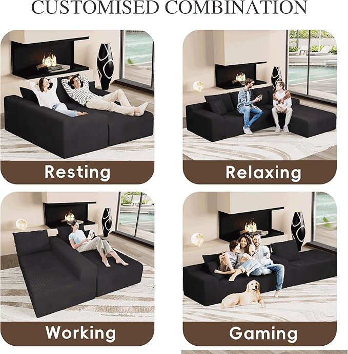 96" L Shaped Modular Sectional Sofa, Boneless Cloud Couch