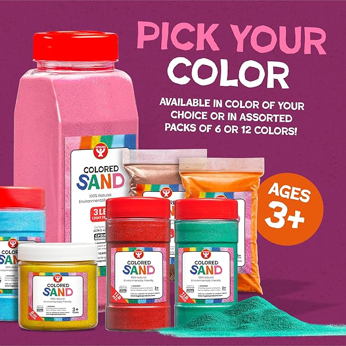 Hygloss Colored Sand for Crafts - 25 lb, Bright Rainbow - Vibrant Colorful Fine Sensory Play Sand Art Kits for Kids - Classroom Activities for Children 3 4 5 6 7 8 9 10 11 12 - Safe for Ages 3+