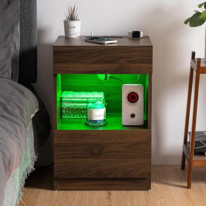 HOMMPA Set of 2 Open Shelf LED Nightstands