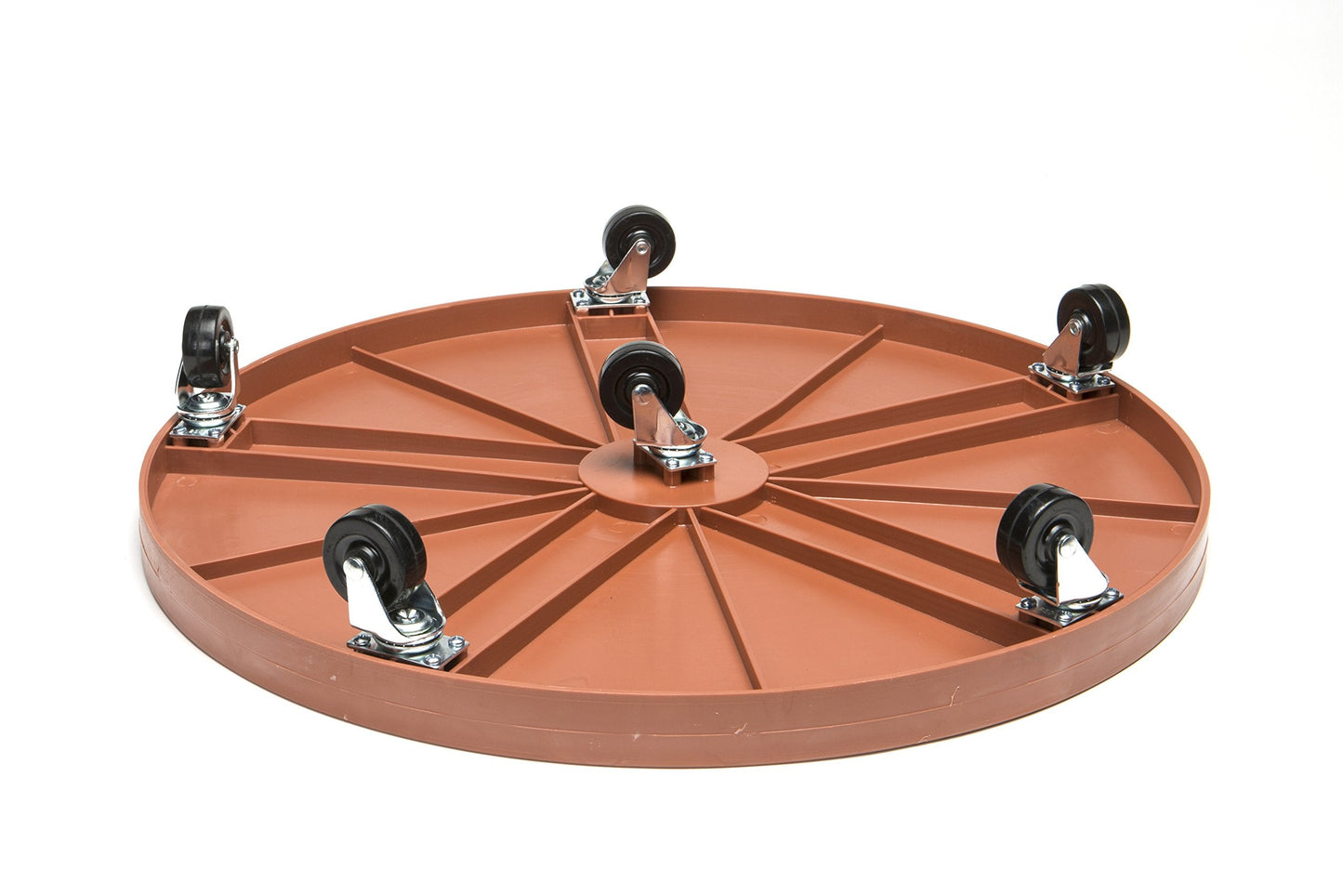 DeVaultEnterprises 23.5" Rolling Plant Caddy with Wheels, Heavy Duty Plant Pot Stand with Casters & Locking Wheel, Indoor Outdoor Planter Base for Pots, Round Plant Tray, Terracotta