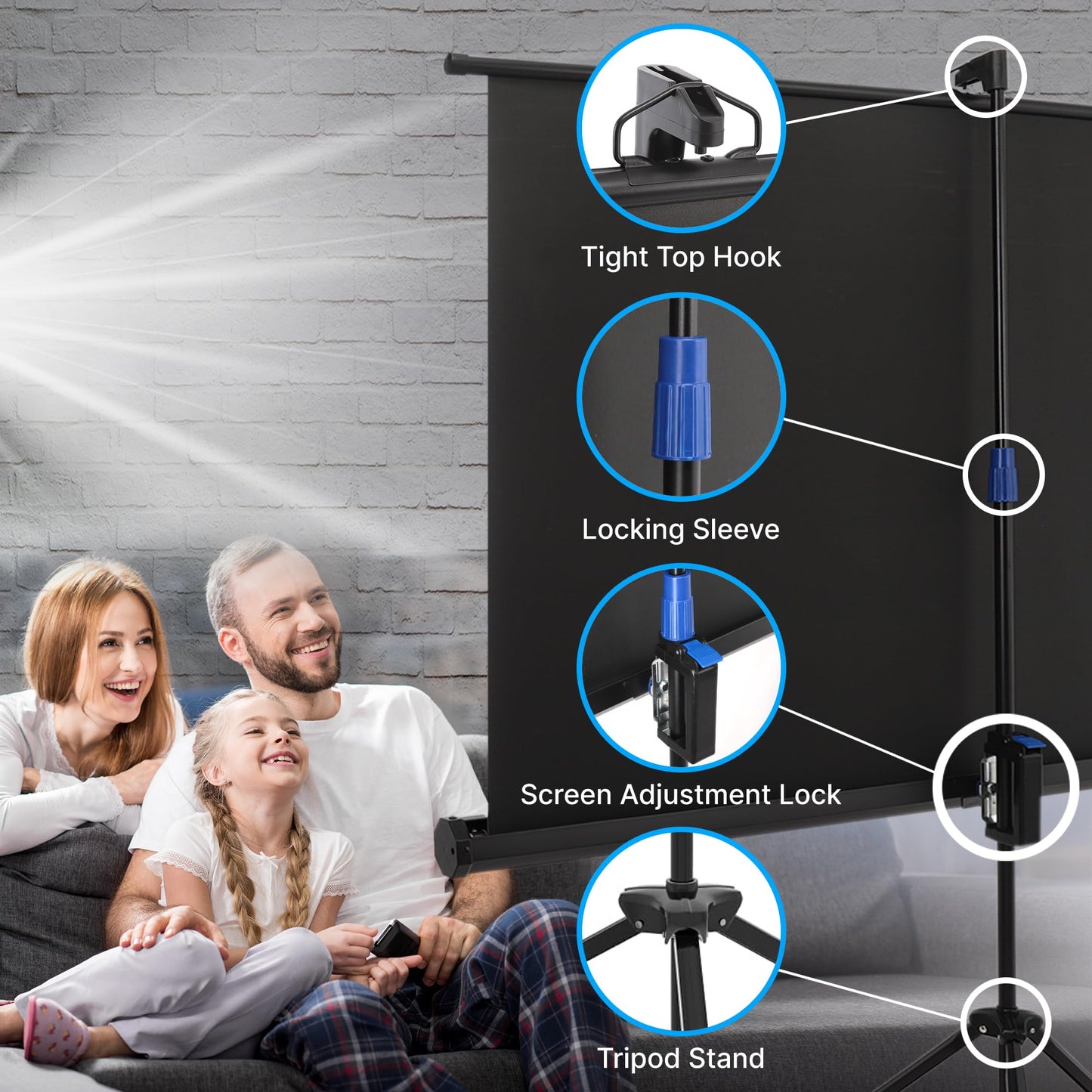 Pyle 80 Inch Portable Projector Screen with Tripod Stand - Quick Setup Fold Out Roll Up Screen Featuring White Matte Surface 16:9 Aspect Ratio Black Masking Border, Ideal for Indoor and Outdoor Use