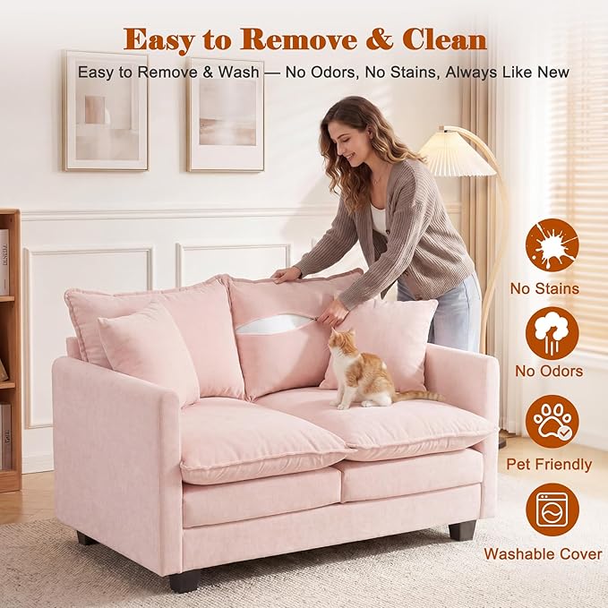 Loveseat Sofa Cloud Sofa Couch 50'', Modern Loveseats 2 Seat Couch 27" Deep Seat